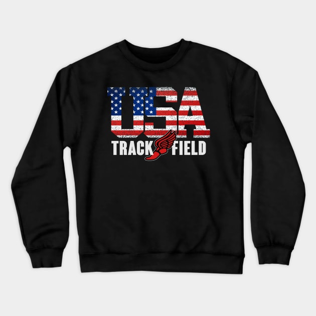 Vintage USA Track And Field Running Athletics American Flag Crewneck Sweatshirt by justiceberate